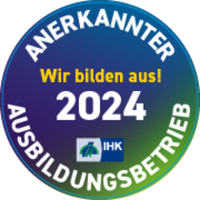 Ein Siegel bestätigt, dass die AVERMANN Laser- und Kant-Zentrum GmbH ein anerkannter Ausbildungsbetrieb ist.